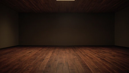 Empty room with wooden floor and wall. 3d render illustration.の素材