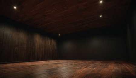 3d render of empty room with wooden floor and black wall.の素材
