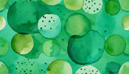 Watercolor seamless pattern with green circles. Hand painted abstract background.の素材
