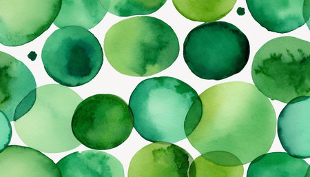 Abstract watercolor background with green circles. Hand painted watercolor illustration.の素材