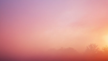 Beautiful foggy sunrise in the morning. Colorful sky.の素材
