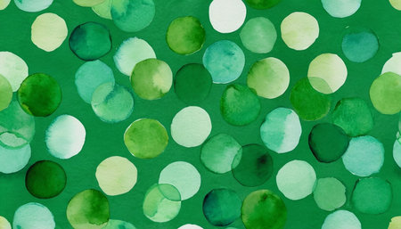 Watercolor seamless pattern with green polka dots. Hand painted illustration.の素材