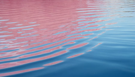 Reflection of pink and blue sky in water. Abstract background.の素材