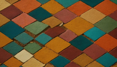 Colorful ceramic tile floor pattern. Abstract background and texture for design.の素材