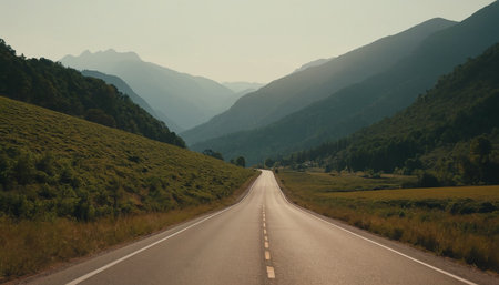 Highway in the mountains in summer. Beautiful landscape with road and mountains.の素材