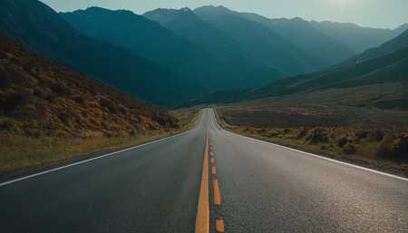 Highway in the mountains. Beautiful landscape with empty asphalt road.の素材