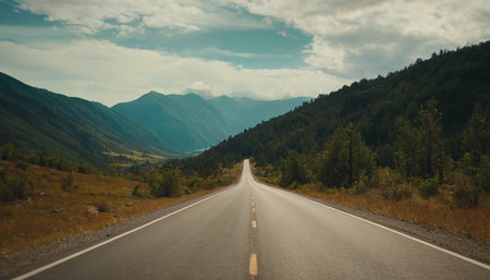 Mountain road in Altai mountains, Russia. Panoramic viewの素材
