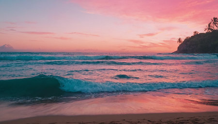 Beautiful sunset on the beach in Costa Rica, Central America.の素材