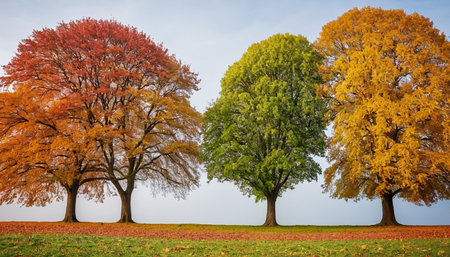 Autumn trees in the park. Beautiful autumn landscape with colorful treesの素材