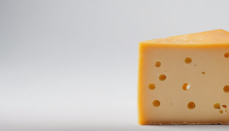 A piece of cheese on a white background, close-up.の素材