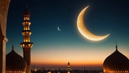 Ramadan Kareem background. Ramadan Kareem background with mosque and moonの素材