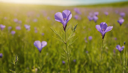 Purple crocus flowers in the meadow. Spring nature background.の素材