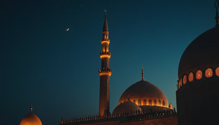 Mosque in the evening light, photo as a background, digital imageの素材