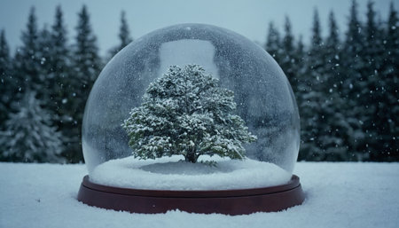 Snow globe with a tree in the snow. Christmas and New Year concept.の素材