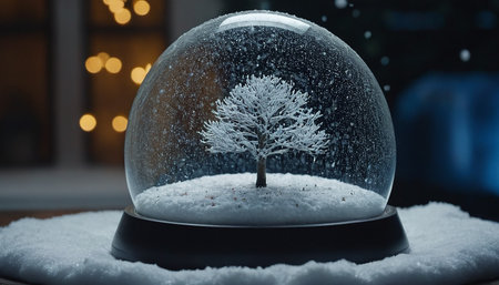 Snow globe with tree inside. Christmas concept. 3D Renderingの素材