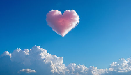 Heart shaped cloud with blue sky background. Valentine's day concept.の素材