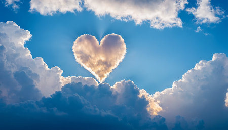 Heart shaped cloud in the blue sky, valentines day backgroundの素材