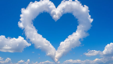 Heart shaped clouds in the blue sky, valentines day backgroundの素材