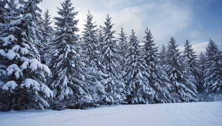 Winter landscape with snow covered fir trees in the Carpathian mountainsの素材