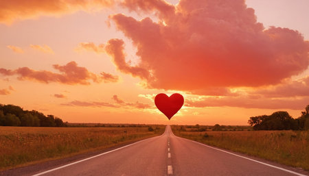 Valentine's Day background. Heart shape on the road.の素材