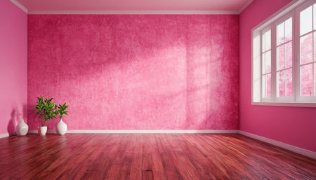 interior with large window. 3d rendered illustration of a roomの素材