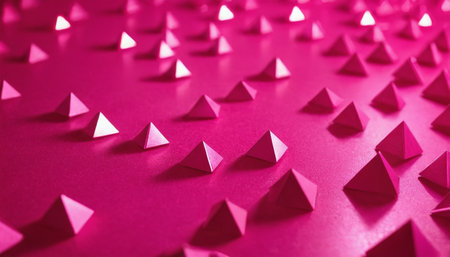 Abstract pink background with triangular origami paper planes. Minimalism concept.の素材