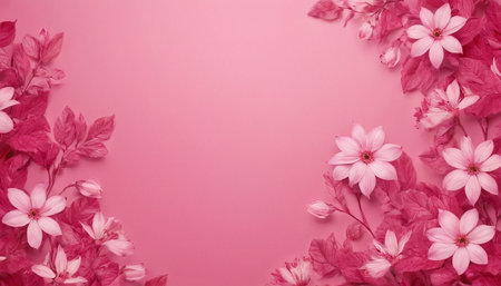 Pink sakura flowers on pink background with copy space for your textの素材