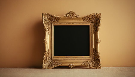 Vintage golden photo frame on the table with copy space for your textの素材