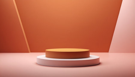3d rendering of a podium in a room with orange and pink wallsの素材