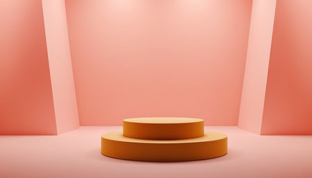 Abstract minimal scene with round podium. Pink background. 3d renderの素材