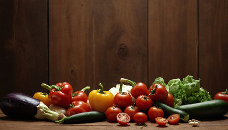 vegetables on a wooden background with space for text or imageの素材