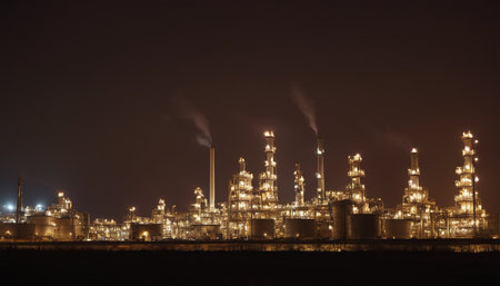 Oil refinery at night. Oil and gas industry. Refinery plant.の素材