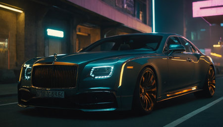 Porsche 911 Turbo S at night in Moscow.の素材