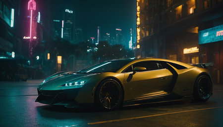 Lamborghini Huracan sports car parked at night in Kuala Lumpur, Malaysia. Lamborghini Huracan is a luxury sports car manufacturer.の素材