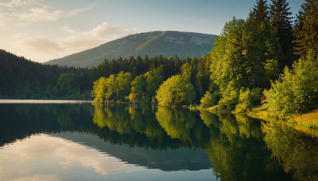 Mountain lake with reflection in the water. Carpathians, Ukraineの素材