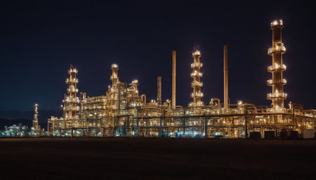 Oil refinery at night. Oil and gas industry. Refinery plant.の素材