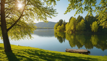 Landscape with lake and forest in Bavaria, Germany, Europeの素材