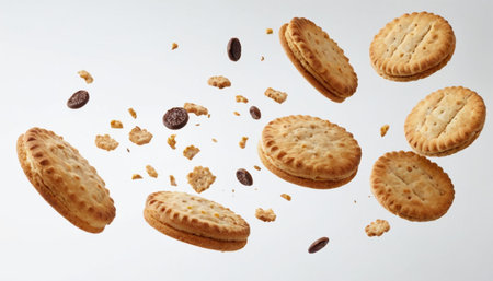 Cracker falling into the air on a white background, close-upの素材