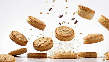 Crackers falling into the air, isolated on a white background.の素材