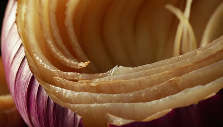 Close up of onion peel. Selective focus. Shallow depth of field.の素材
