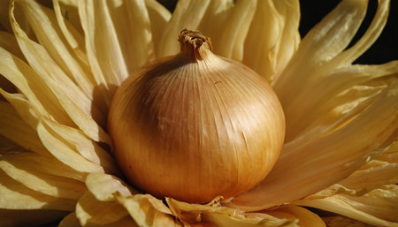 onion on a black background, close-up, selective focusの素材