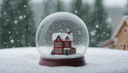 Snow globe with house in the snow. Christmas and New Year concept.の素材