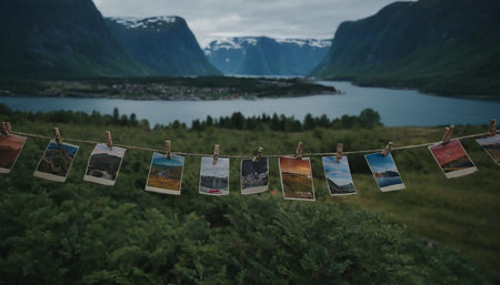 Tourism vacation and travel. Mountains and fjord landscape in summer.の素材
