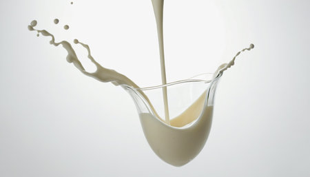 pouring milk splash isolated on white background, studio shot, dairy productの素材