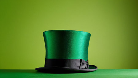Green top hat on green background with copy space for your text.の素材