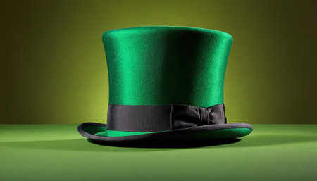 Green top hat with black bow tie on green background. 3d renderingの素材