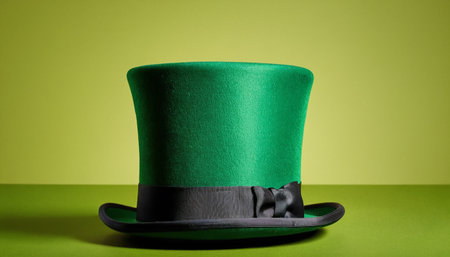 Green top hat with black ribbon on green background. St. Patrick's Dayの素材