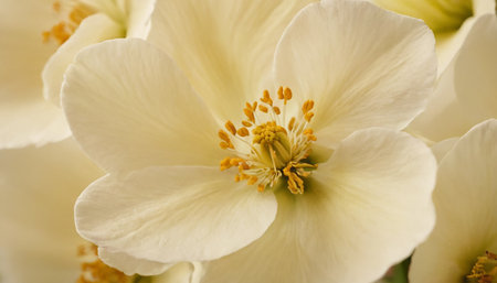 Close-up of white jasmine flowers, shallow depth of fieldの素材