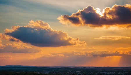 Sunset over the city of Brno, Czech Republic. Beautiful sunset over the city.の素材