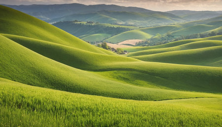 Tuscany landscape with rolling hills and green fields. Italy.の素材